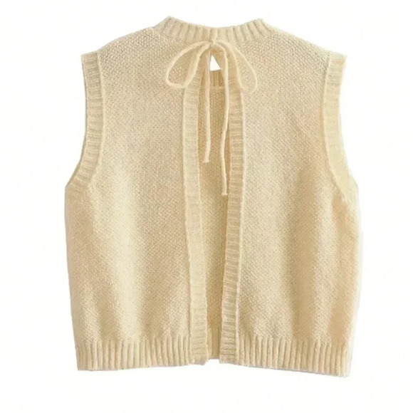 Apricot Casual Women's Fall Clothes Sleeveless Knitted Top - Picture 5 of 6
